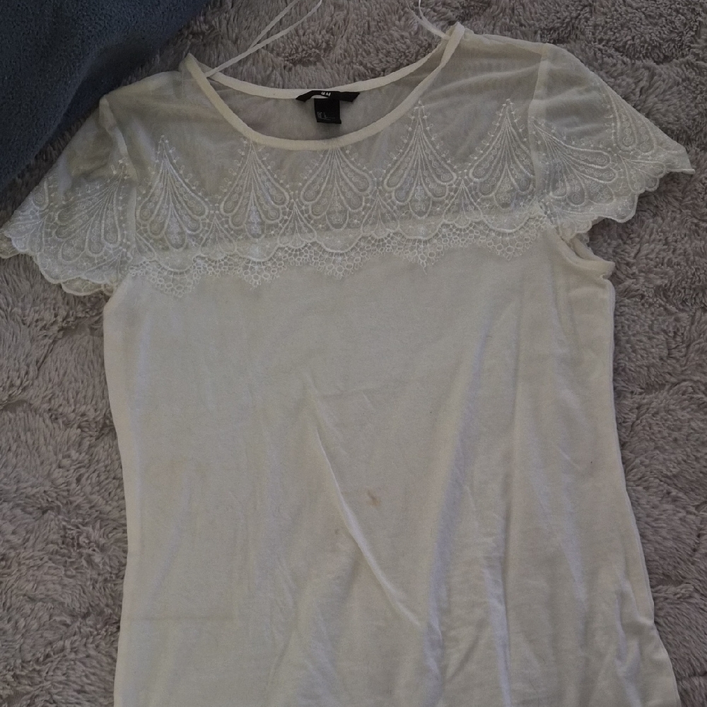 H&M Cream Lace Detail Women's Blouse